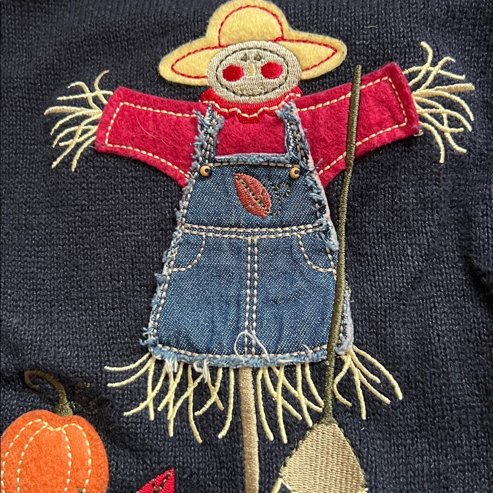 Christopher & Banks Hand Embroidered Scarecrow Sweater Fall Small - Picture 3 of 4